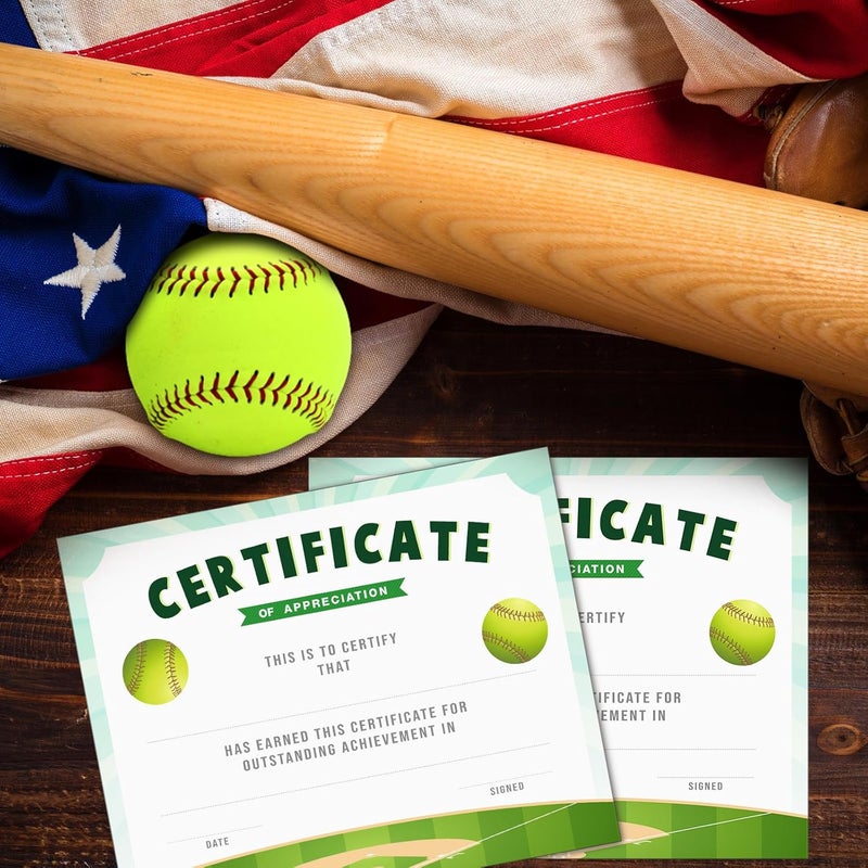 Chiisong 36 Pieces Softball Sports Achievement Award Certificates of Appreciation Sport Certificates for Employee Teacher, 9.84 x 7.87 Inches - Image 4